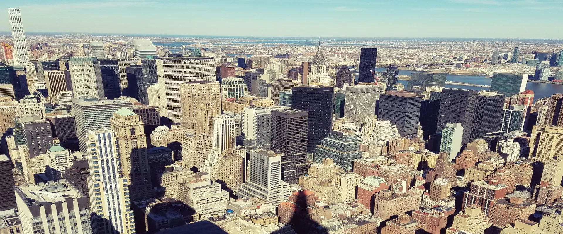 Aerial view of the New York City skyline with Midtown skyscrapers, the host city for NYC Tech Week 2026