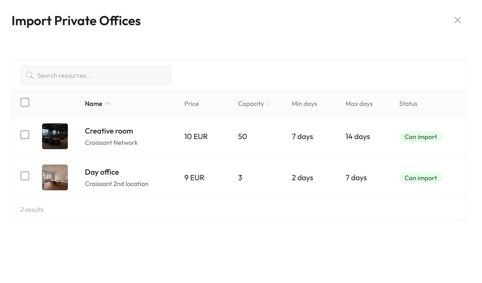 Importing private offices from a booking system in the Croissant partner portal