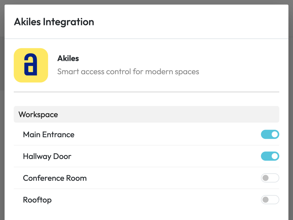 Croissant Portal showing the discovered Akiles gadgets with toggles, grouped by site