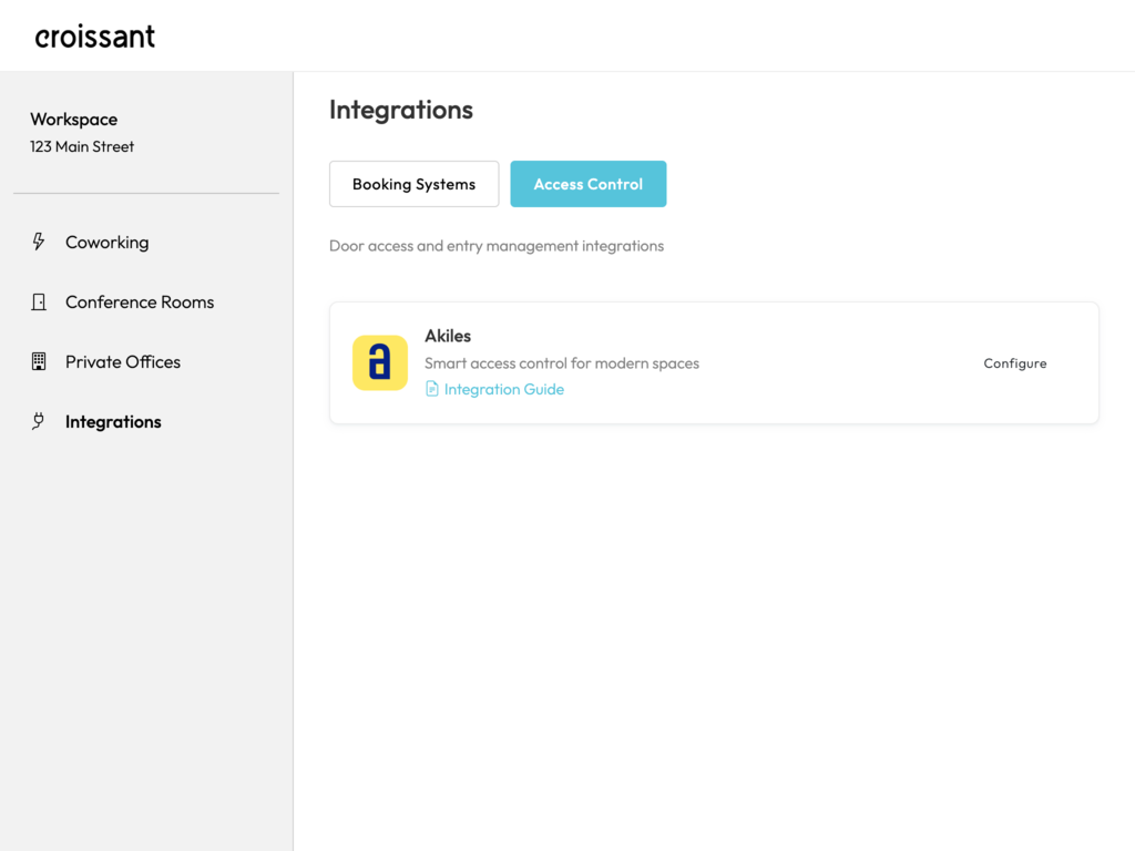 Croissant Portal: Akiles on the Access Control integrations tab