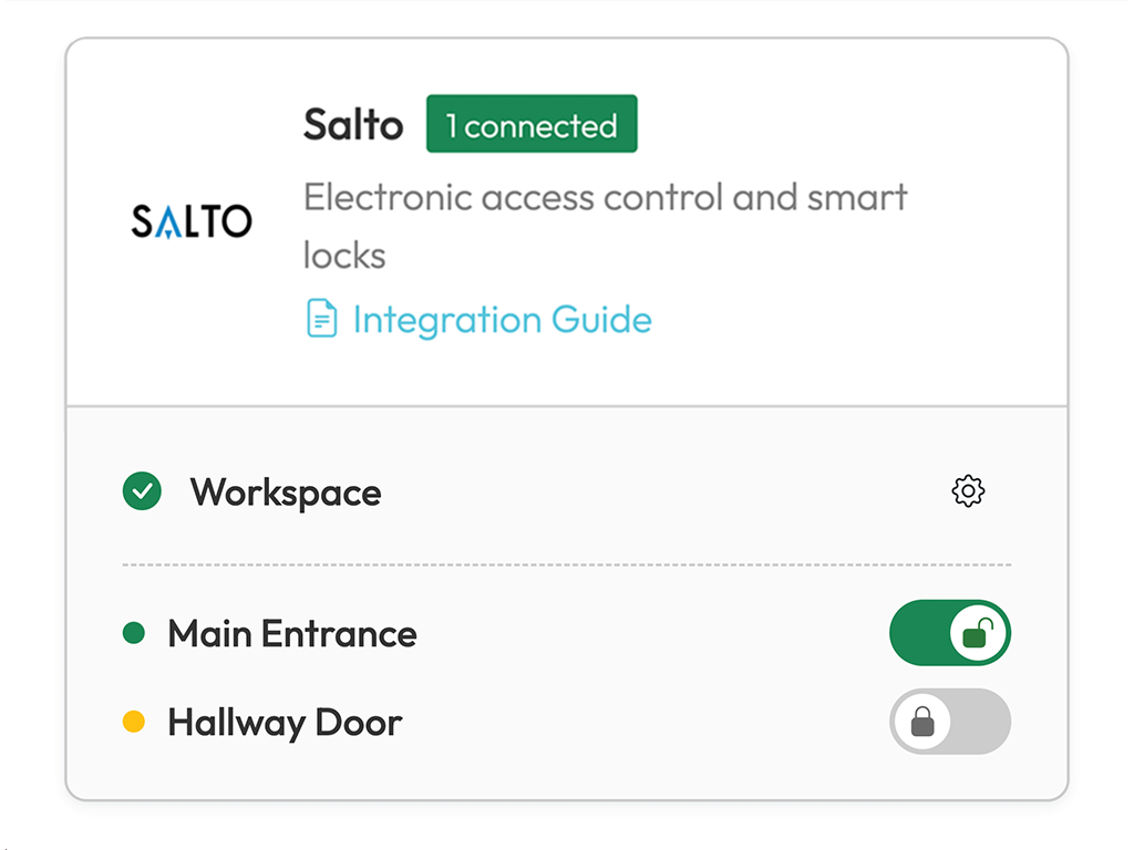 Croissant Portal showing a connected Salto KS lock being tested with the unlock toggle