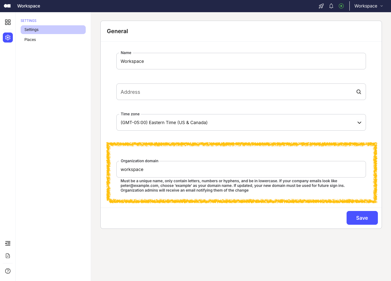 Kisi portal showing the domain slug in the browser URL