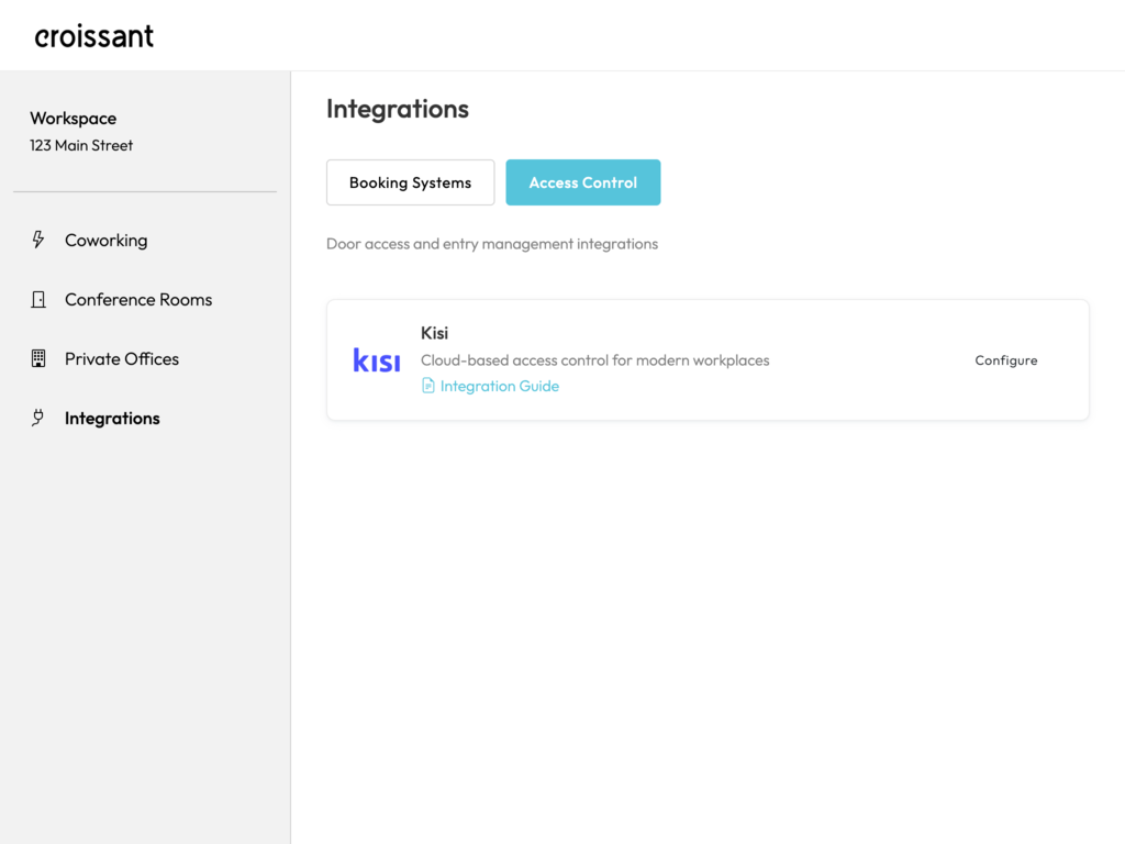 Croissant Portal — Kisi on the Access Control integrations tab