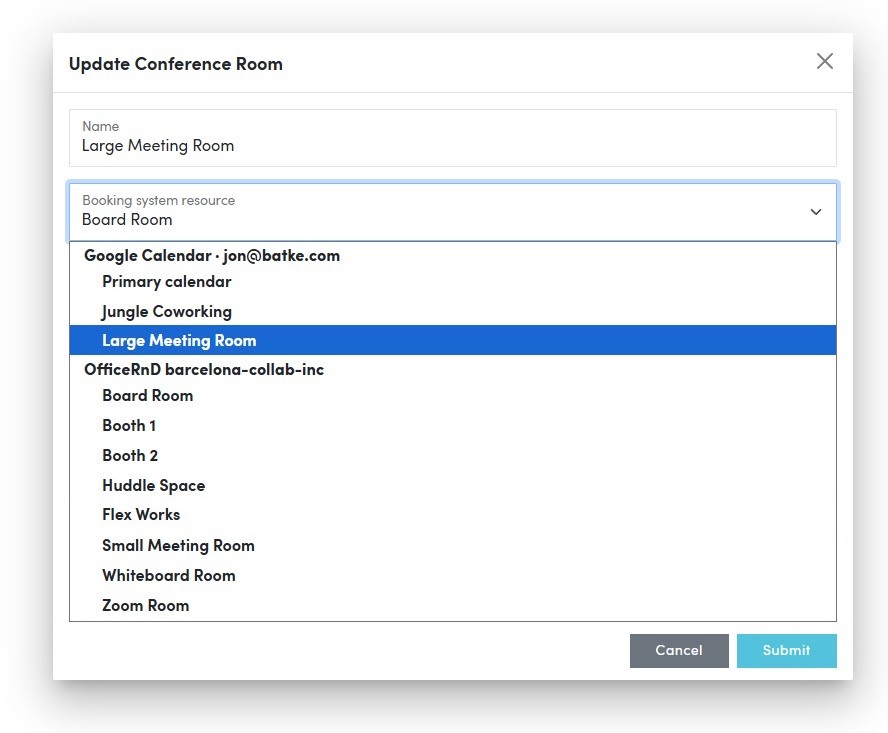 Connecting a conference room to a Google Calendar resource in the Croissant partner portal