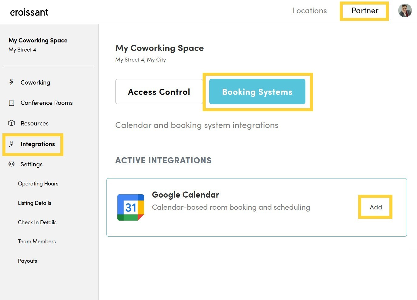 Configure Google Calendar in the Croissant partner dashboard