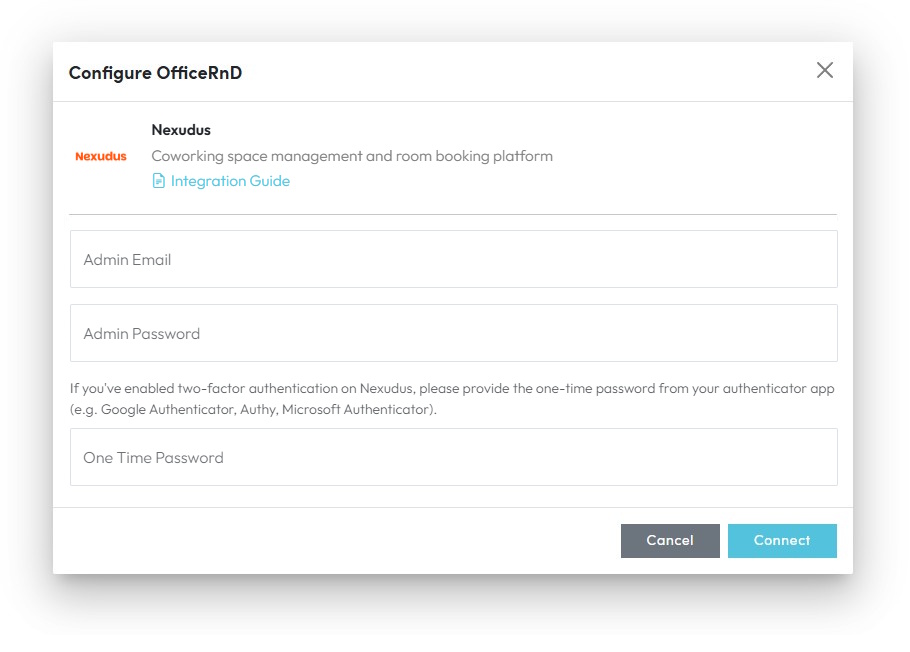 Nexudus login page