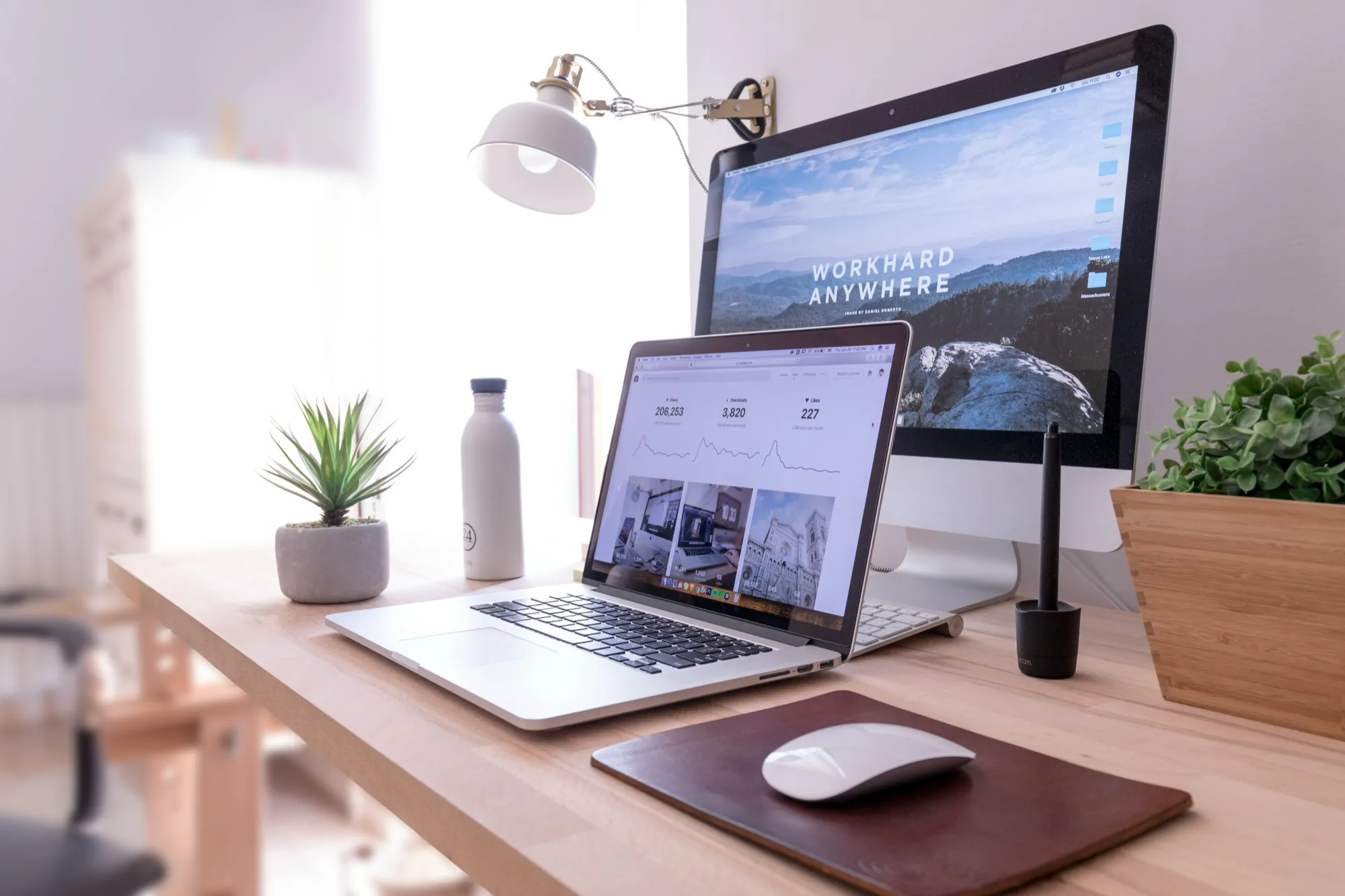 Remote work setup with desktop computer