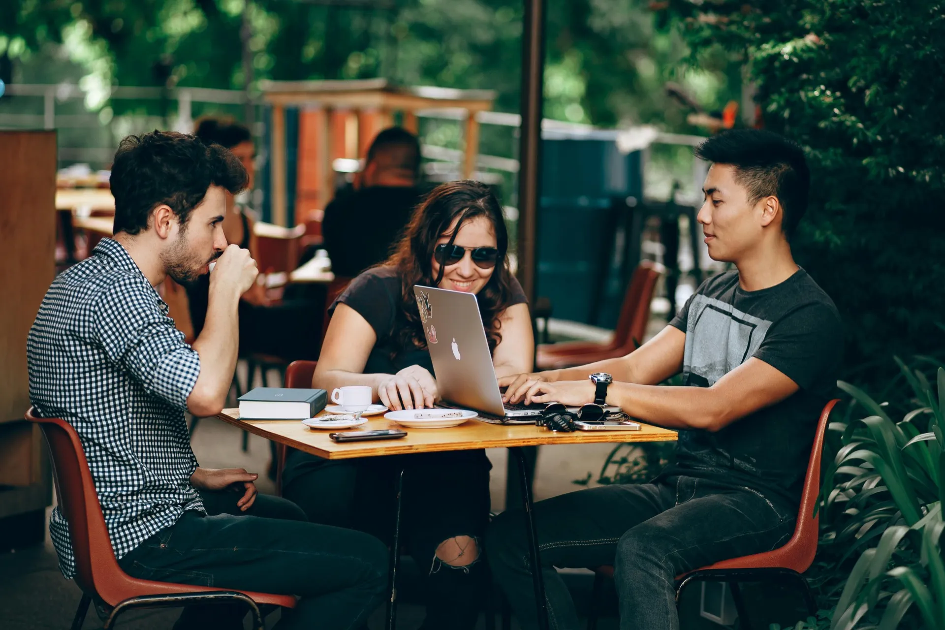Diverse team collaborating in a modern workspace