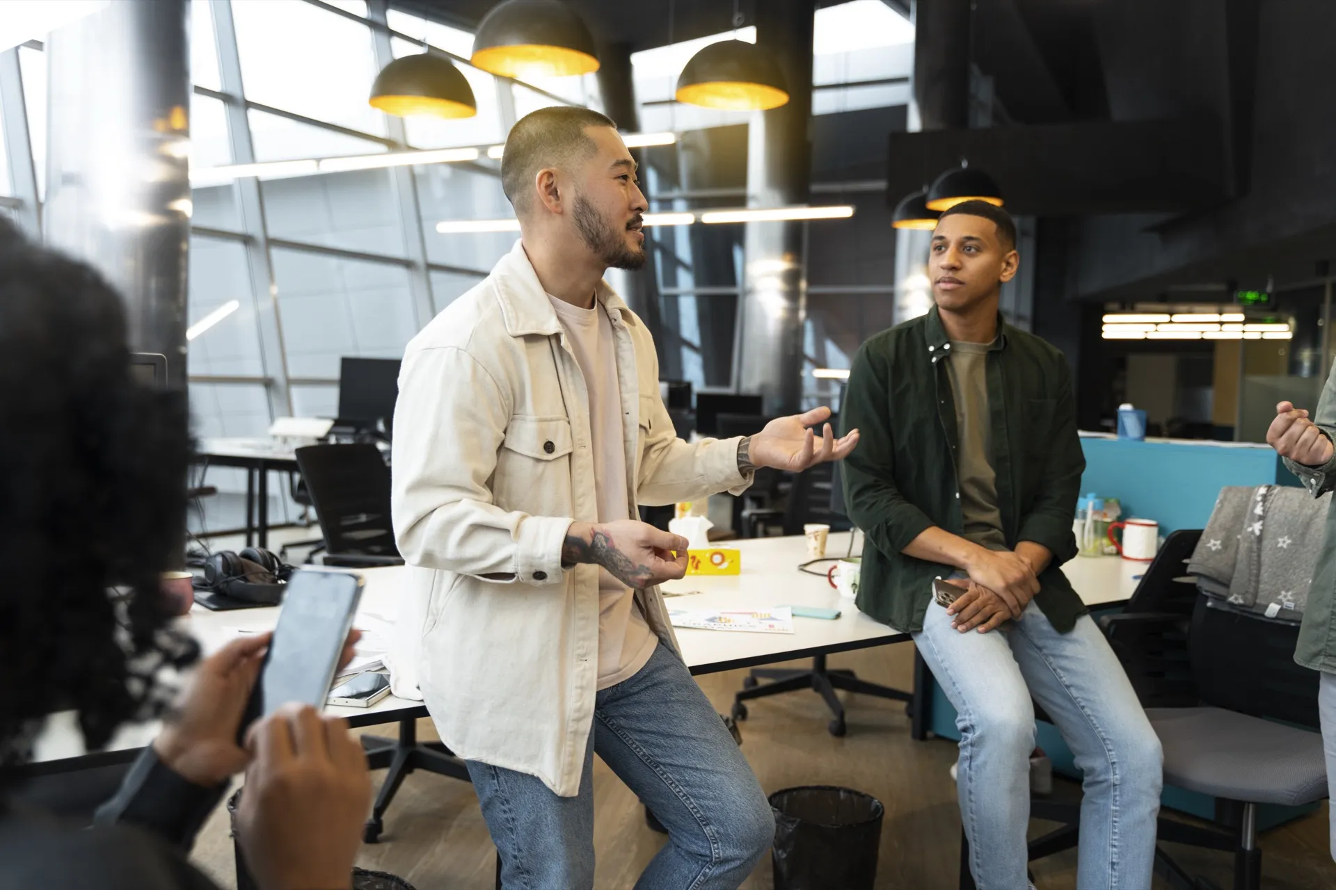 Product team collaborating in a modern flexible workspace