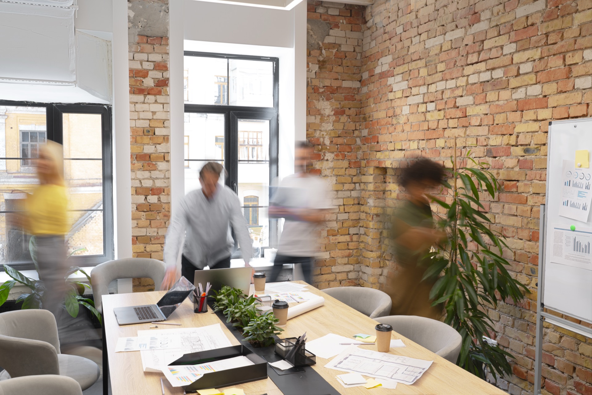 Team working together in a collaborative coworking environment