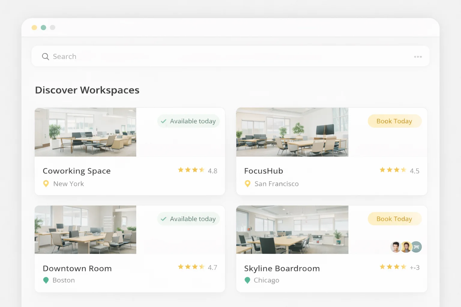 Workspace discovery and booking UI