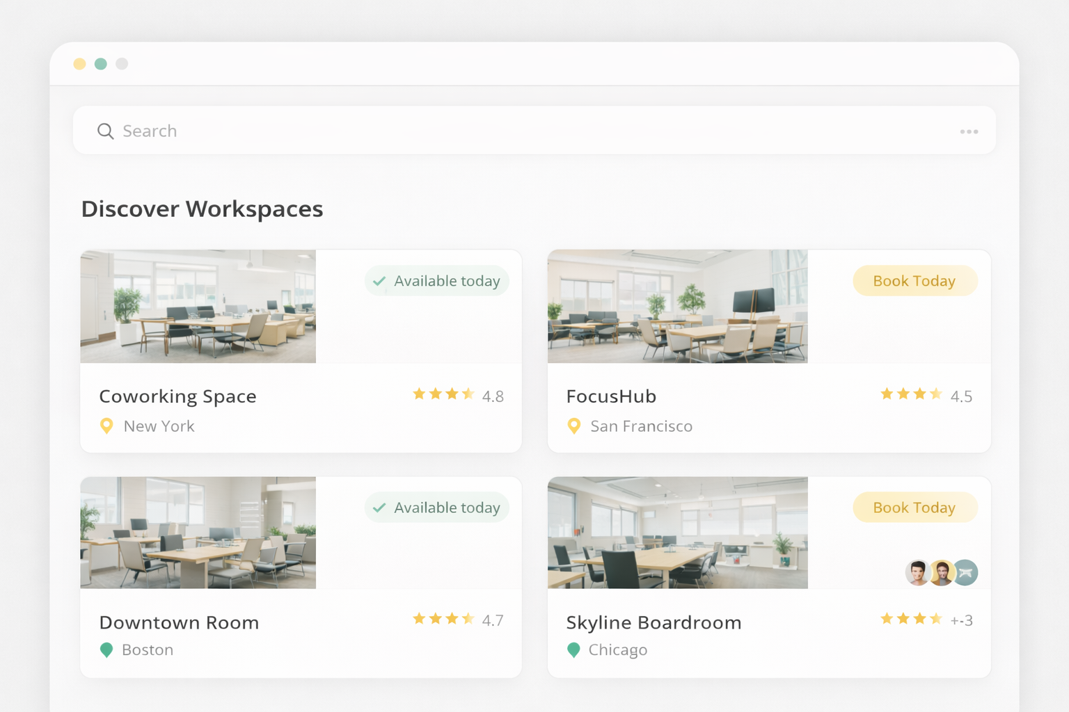 Workspace discovery and booking UI